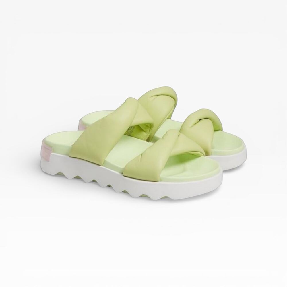 Sorel VIIBE Twist Slide Flat Sandals in Luminous Lime - 10.5